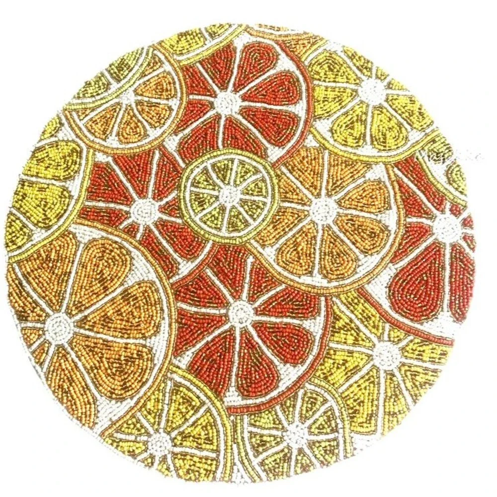 Lemon Orange Fruit Beaded Placemats Charger Tropical Hacienda 15